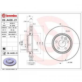 Disco de freno BREMBO 09.A426.21, frente, ventilado, altamente carbonizado, 1 pieza
