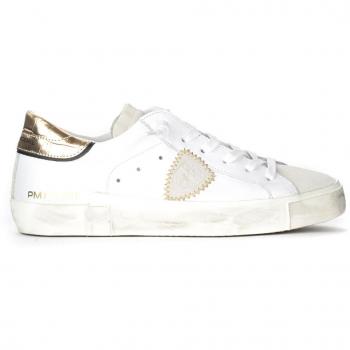 Philippe Model Paris X Women's White Leather Sneakers with Gold Spoiler, Size 11 US