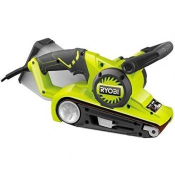RYOBI - Lijadora de Banda 750 W - 75x533 mm - Mango Frontal Giratorio de 4 Posiciones - Colector Plástico - Se Suministra con 3 Bandas de Lijado de Granos 60/100/120 - EBS750
