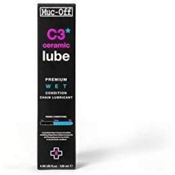Muc-Off C3 Ceramic Wet Chain Lube, 120 Millilitres - Premium Bike Chain Lubricant With UV Tracer Dye - Formulated For Wet And Harsh Weather Conditions