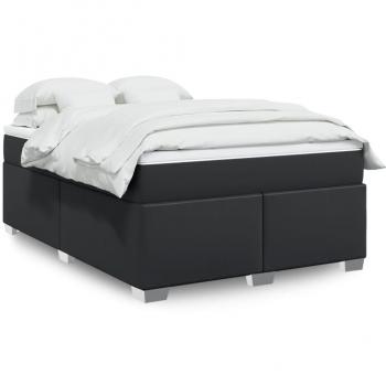 Cama box spring con colchón negro 140x190 cm en cuero sintético