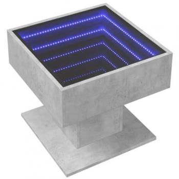 Mesa de centro y LED madera ingeniería gris hormigón 50x50x45cm