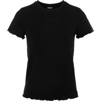 Camiseta de mujer Pieces Nicca de cuello redondo, manga corta y ajuste slim en color negro