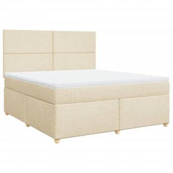 Cama box spring con colchón tela color crema 180x200 cm