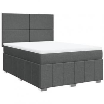 Cama box spring con colchón tela gris oscuro 140x200 cm