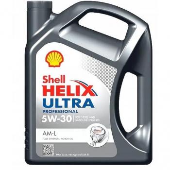Aceite de motor SHELL Helix Ultra AM-L 5W30 5L, aceite sintético, viscosidad 5W30, capacidad de 5 litros, formulación avanzada para protección del motor y limpieza