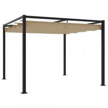 Cenador de jardín con techo retráctil taupe 3x3 m acero