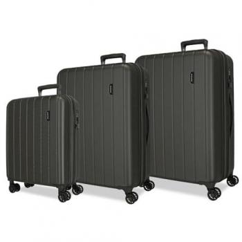 Juego de Maletas Rígidas Movom Wood Unisex 55-68-78 cm Gris ABS/Policarbonato con Cierre TSA y 4 Ruedas Dobles
