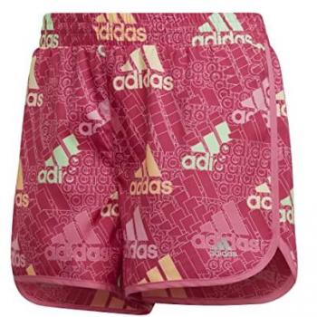 Adidas Pantalones Cortos Brand Lov 3'' Rosa, tejido ligero, tecnología de absorción de humedad, cintura elástica con cordón ajustable, diseño clásico con logo de Adidas