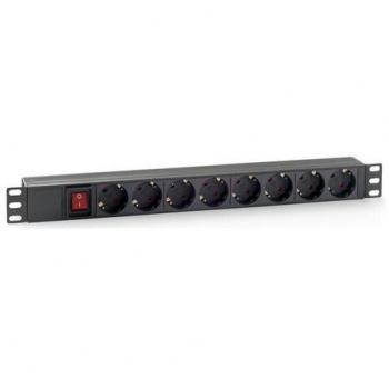Cromad Regleta 8 Shuckos para Montaje en Rack 19 1U con Interruptor On/Off, Carcasa de Plástico y Cable de 1.80m - CR0310
