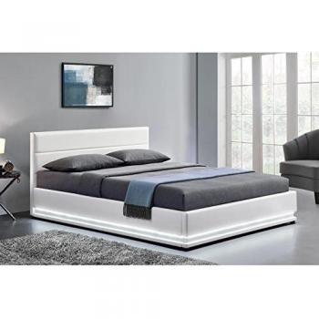 Estructura de cama blanca con caja de almacenaje y led 140 x 190cm