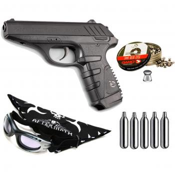 Pack pistola Perdigón Gamo P-25 Blowback. Calibre 4,5mm. Potencia 2 Julios + Gafas antivaho + Pañuelo cabeza decorado, + Balines + Bombonas co2