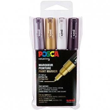 Set de 4 Marcadores Metálicos Posca PC-1MC Punta Extra Fina