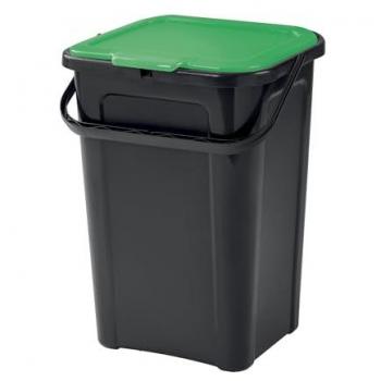 Cubo de Basura 44L Tontarelli Cover Line con Base Negra y Mango Verde