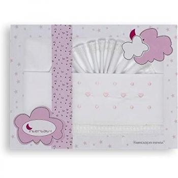 Sábanas Cuna Corazon Bodoques Blanco Rosa