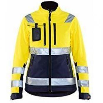 Blaklader Women's High Visibility Waterproof Softshell Jacket, Yellow/Navy, XL