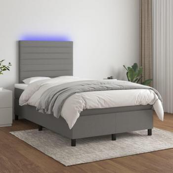 Colchón cama suave y tela LED gris oscuro 120x200cm con características de cama box spring, incluye colchón y luces LED, color gris oscuro