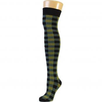 Negro y verde A cuadros sobre los calcetines hasta la rodilla