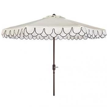 Elegant 9ft White and Black Metal Outdoor Umbrella with Valance