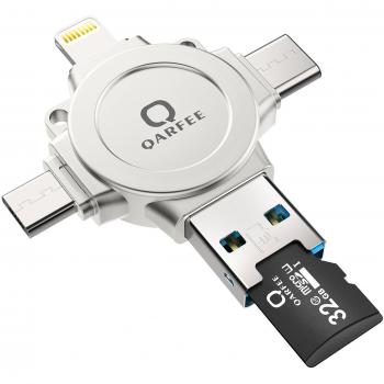 QARFEE-4IN1 32GB Type C USB Flash Drive,Memory Card Reader For Micro SD,Metal USB Stick Digital Picture Storage Pen Drive U Disk Compatible for iPhone iPad iPod Mac Android phone PC Laptop,Pearl White