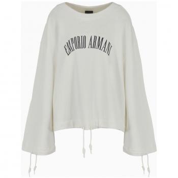 Emporio Armani Women's Logo Cotton Drawstring Sweatshirt in White | Size XS | 3D2M7E2J49Z0101