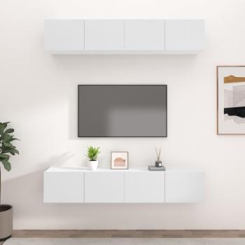 Mueble de TV vidaXL 4 uds madera contrachapada blanco y natural 80x30x30 cm
