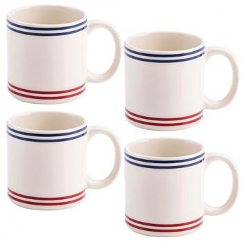 Juego de 4 Tazas de Gres 330ml El Ganso - Diseño Clásico a Rayas - Apto para Microondas y Lavavajillas