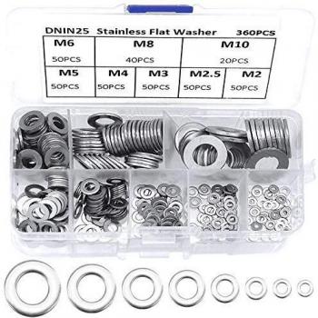 JJQHYC 360 pezzi Rondelle Piatte in Acciaio Inox Rondelle Piatte Assortite Rondella Piatta Rondella per Meccanica 8 Dimensioni per Decorazione della Casa Officine di Riparazione Cucine