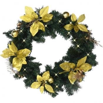 Corona de Navidad con luces LED PVC verde 60 cm
