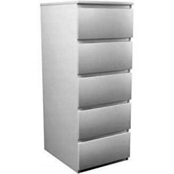 Cómoda Alta Venice - Mueble de Almacenamiento de 5 Cajones para Dormitorio/Despacho - 45x40x111cm - Acabado Blanco Mate