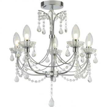 Plafón de diseño Autumn Acero cromado 5 bombillas 53,5cm IP44 con cristales y vidrio G9