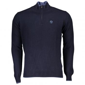 North Sails Blue Fabric Shirt - L, Turtlenecks, male, Blue, Size: L Elegant Half-Zip Sweater with Contrast Details