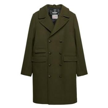 Abrigo Superdry Merchant de Mezcla de Lana Largo Verde Noche Oliva Talla L