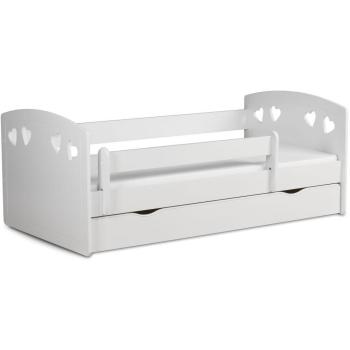 Cama Infantil Julia Blanca con Barandilla de Seguridad Extraíble y Decoración de Corazones 80x140 cm