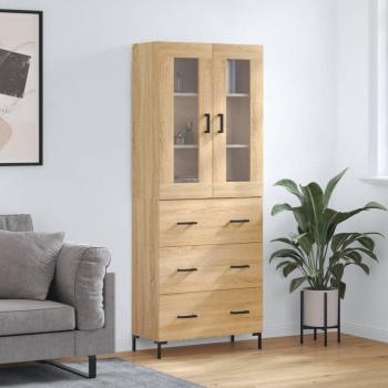 Aparador Alto de Madera Contrachapada Sonoma 69,5x34x180 cm con 3 Cajones y Puertas para Almacenaje Moderno
