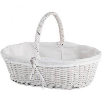 Creaciones meng - Cesta Oval De Medula Lacado Blanco Con Forro Ref-13641