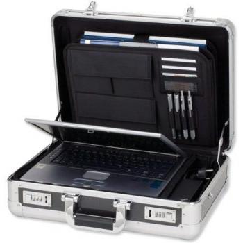 Maletín para portátil Alumaxx C-1 de aluminio con diseño en carbono, hasta 17 pulgadas, color plata y negro
