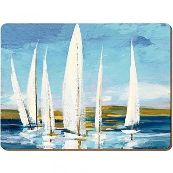 Creative Tops , Premium - Manteles individuales de corcho de barcos, grande, 4 piezas, color azul