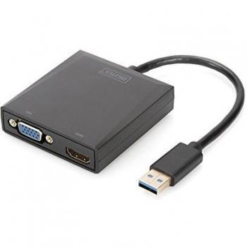 DIGITUS DA-70843 Adaptador de Cable USB 3.0 HDMI/VGA Negro - Adaptador para Cable