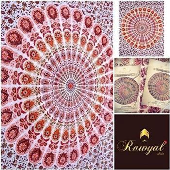 Rawyal - Exclusiva gama de tapicería económica, con hermoso diseño de mandalas, base blanca, tapiz indio para colgar en la pared