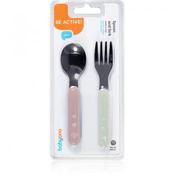 Cubiertos para niños de acero inoxidable BabyOno, set de cuchara y tenedor pastel 12 meses+ (2 piezas)