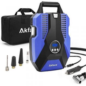 Akface Compresor de Aire Coche,Inflador Coches Portatil,Inflador Neumaticos Hasta 150 PSI,Compresores 12v para Bicicleta de Coche y Otros Inflables,Azul
