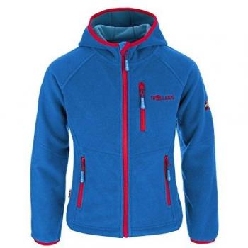 Trollkids Chaqueta de Polar para Niños Stavanger con Capucha, Color Azul Medio/Rojo Talla 8 años