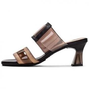 Sandalia de Tacón para Mujer Hispanitas Greta de Piel y Vinilo Negro - Altura 8 cm
