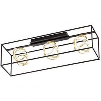 Lámpara de Techo LED Gesa con Jaula Metálica, 3 Focos, Dimable, Color Negro y Dorado, 108x26 cm