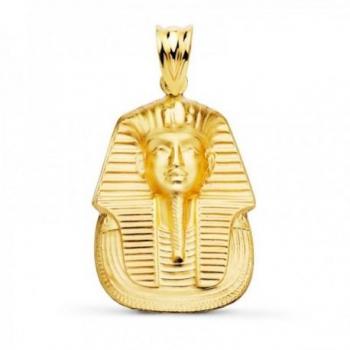 Faraón Egipcio Tutankamón Colgante Oro 18k Relieve Matizado 24 mm