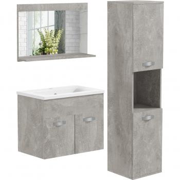 Conjunto de Muebles de Baño de Pared 3 Piezas con Lavabo Cerámico y Columna Auxiliar - Gris