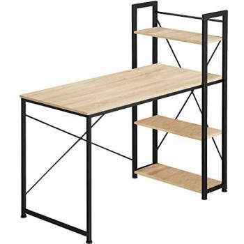 Escritorio para ordenador Hershey 122 x 61 x 120 cm - Estilo industrial con estantes integrados, tableros de aglomerado con fino veteado y protector de melamina, estructura resistente de acero con revest
