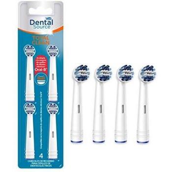 Dental Source TOTAL CLEAN - Cabezales de recambio para Oral-B cepillo de dientes eléctrico - Fabricado en USA - Compatible con brackets o implantes dentales - Pack de 4