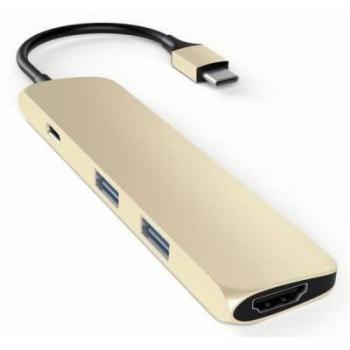 Satechi Gold USB-C Slim Multi-Port Adapter with 4K HDMI and USB-A Ports